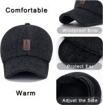 Winter for Men Outdoor Hat, Adjustable Warm Sport Golf Baseball Cap Hats Dad Caps Earflaps Thicken 55-60CM - Image 4